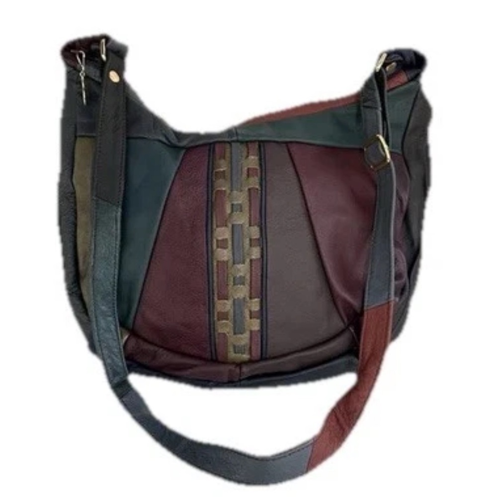Vintage Multicolor Patchwork Boho Leather Purse Handbag Italy Signed